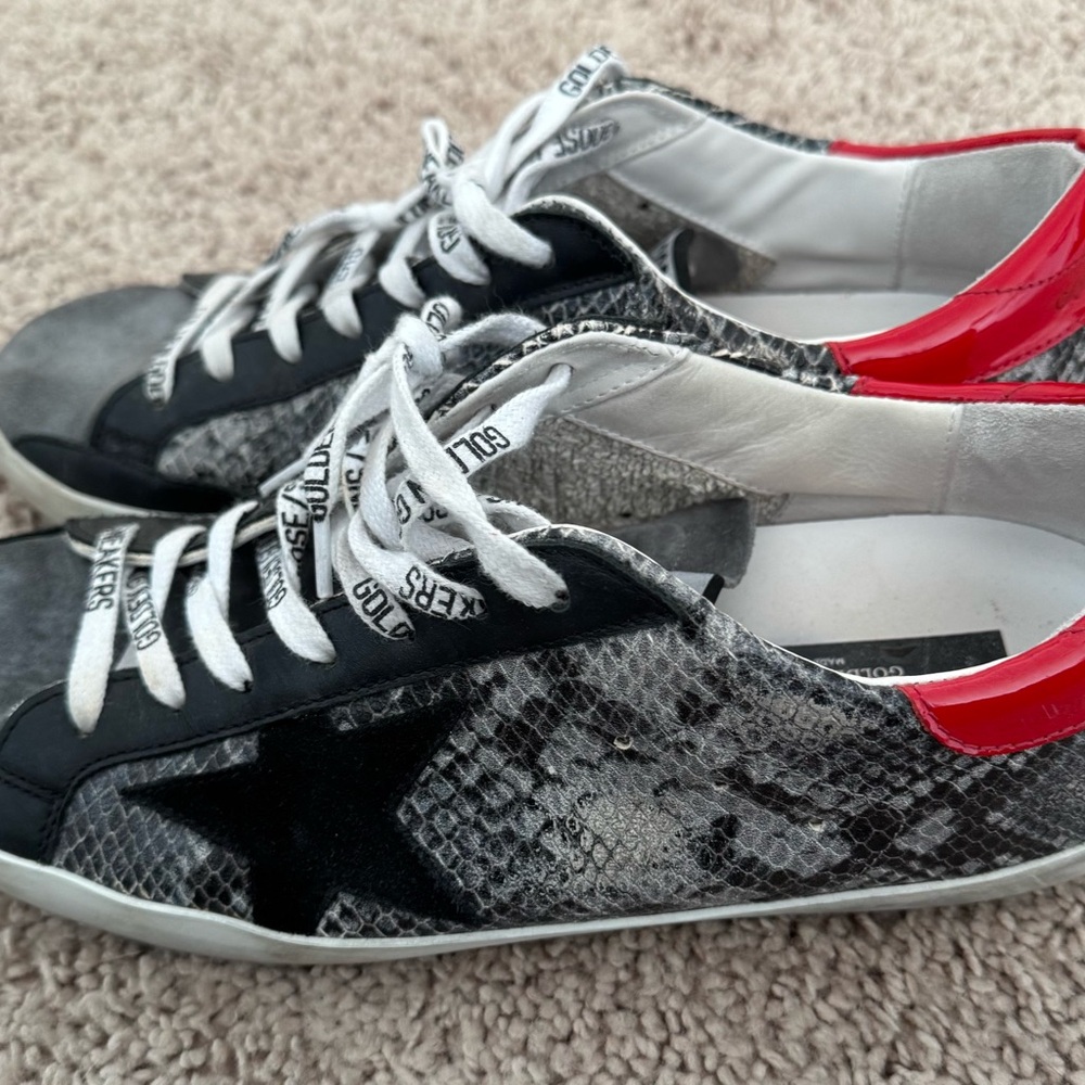 Golden Goose Snakeskin Sneakers with Red Accents
